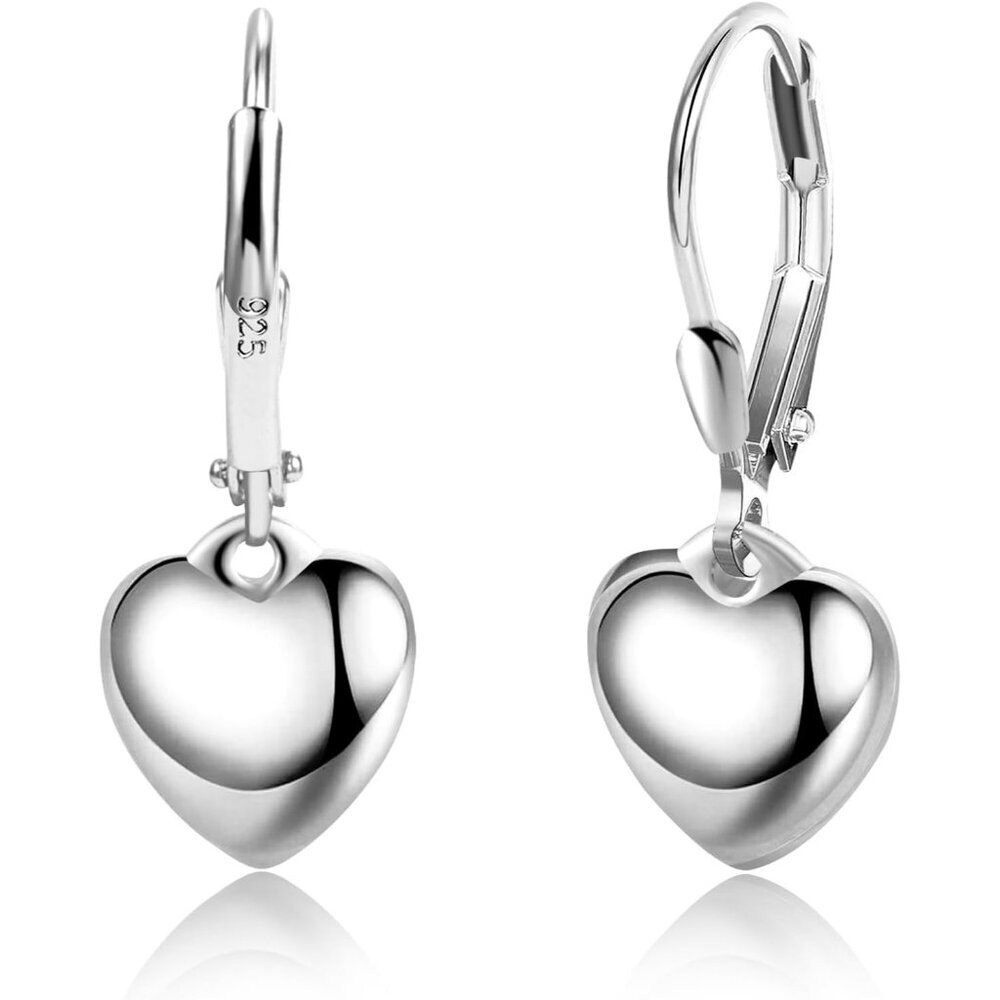 925 Sterling Silver Heart Dangle Earrings for Women Silver Dangle Leverback Earr